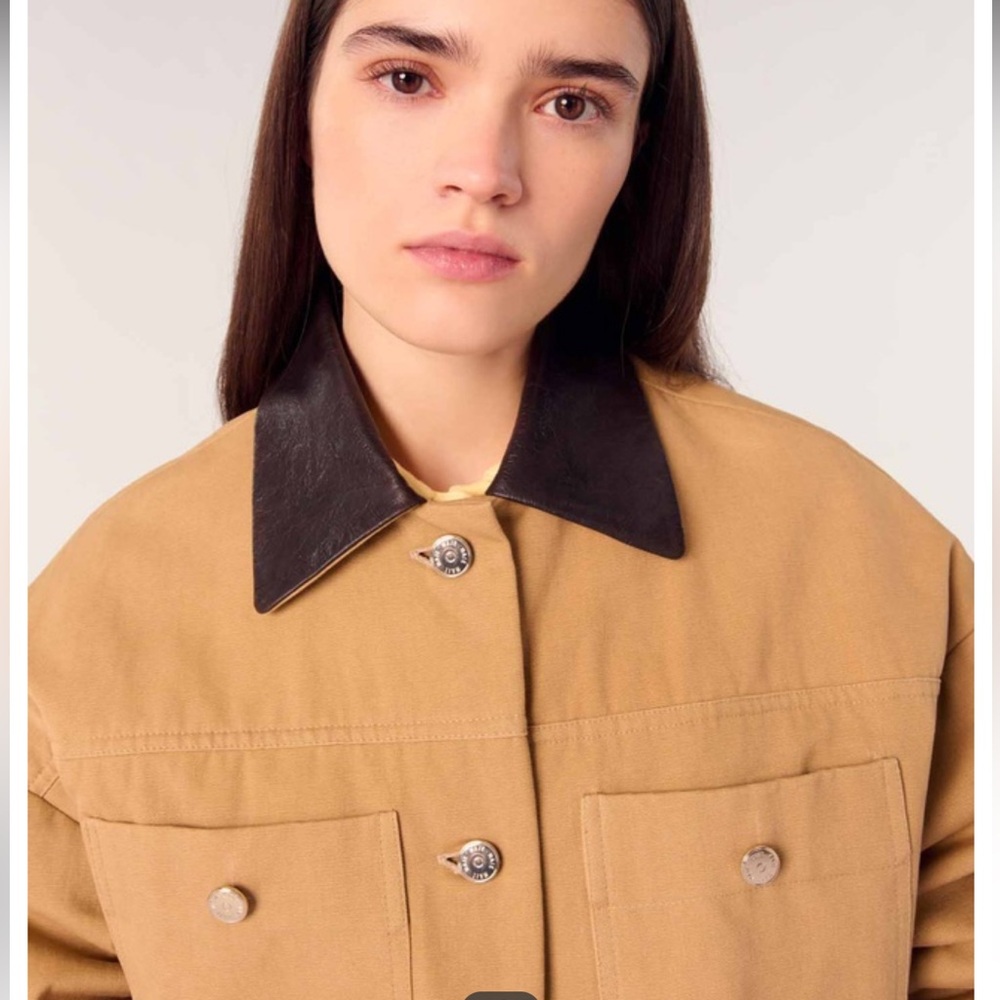NWT Maje Goske Jacket Coat Barn Chore Coat with Leather collar
